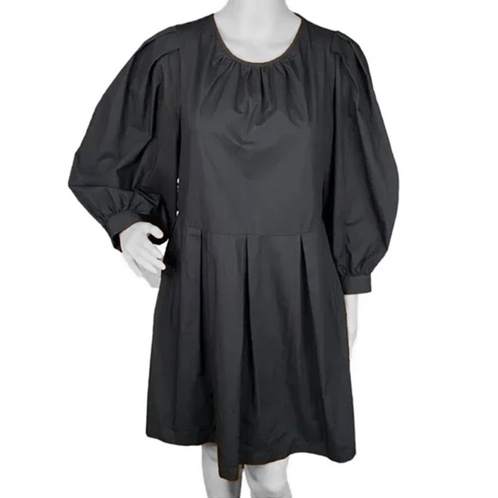 NWT Puff-Sleeve Babydoll Scoop-Back Black Mini Dress - Women's Size Small Dress - Picture 2 of 4